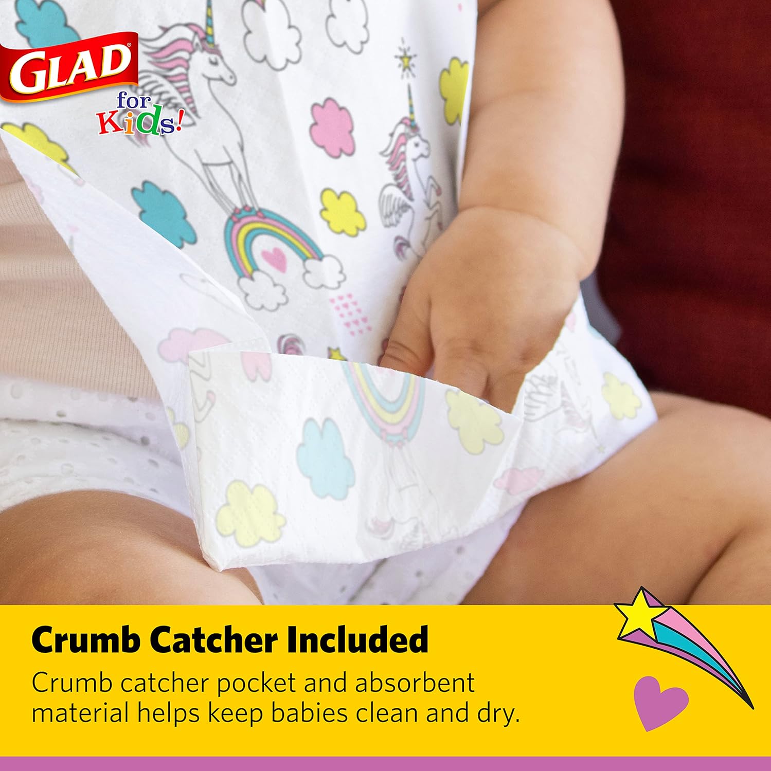 Glad_for_Kids_Unicorn_Disposable_Paper_Bibs_with_Crumb_Catcher,_Absorbent_Leakproof_Bibs_for_Toddlers_and_Babies,_Mess_Free_Feeding,_Crafts,_Parties,_and_Travel_Use,_30_Count
