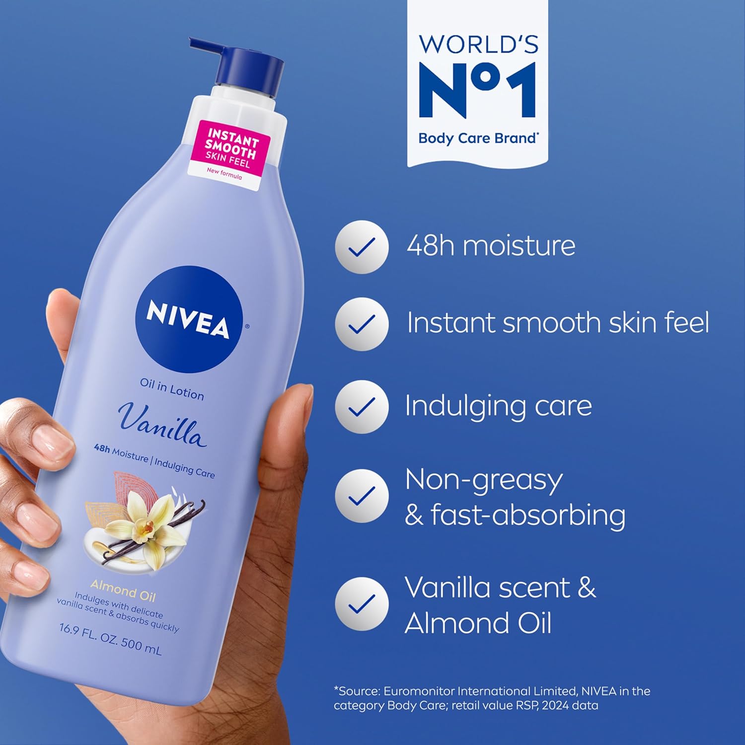 NIVEA_Oil_Infused_Vanilla_and_Almond_Oil_Body_Lotion_for_Women,_Fast-Absorbing_and_Non-Greasy_Vanilla_Scented_Lotion_Moisturizes_for_48_Hours,_16.9_Fl_Oz_Pump_Bottle,_Pack_of_3