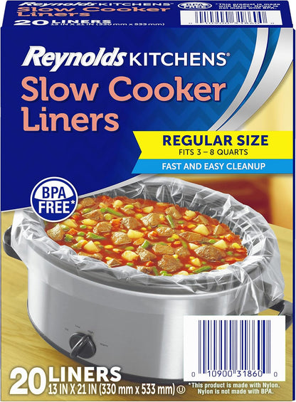 ​​Reynolds_Kitchens_Bulk_Slow_Cooker_Liners,_20_Count,_Fits_3-8_Quart_Round_and_Oval_Slow_Cookers,_Regular_Size,_BPA-Free_Nylon_Blend_Construction,_Heat-Resistant_Up_to_400F,_Prevents_Stuck_on_Food​
