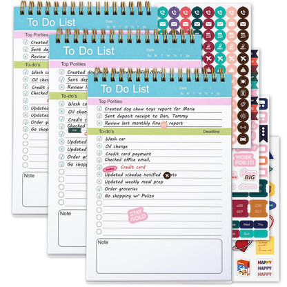 To Do List Notepad, Spiral Bound Undated Daily Planner, 52 Sheets 5.8&amp;#34; X 8.3&amp;#34; Tear Off Task Planning Pad with Checklist, For Work Office Home, 3Pack