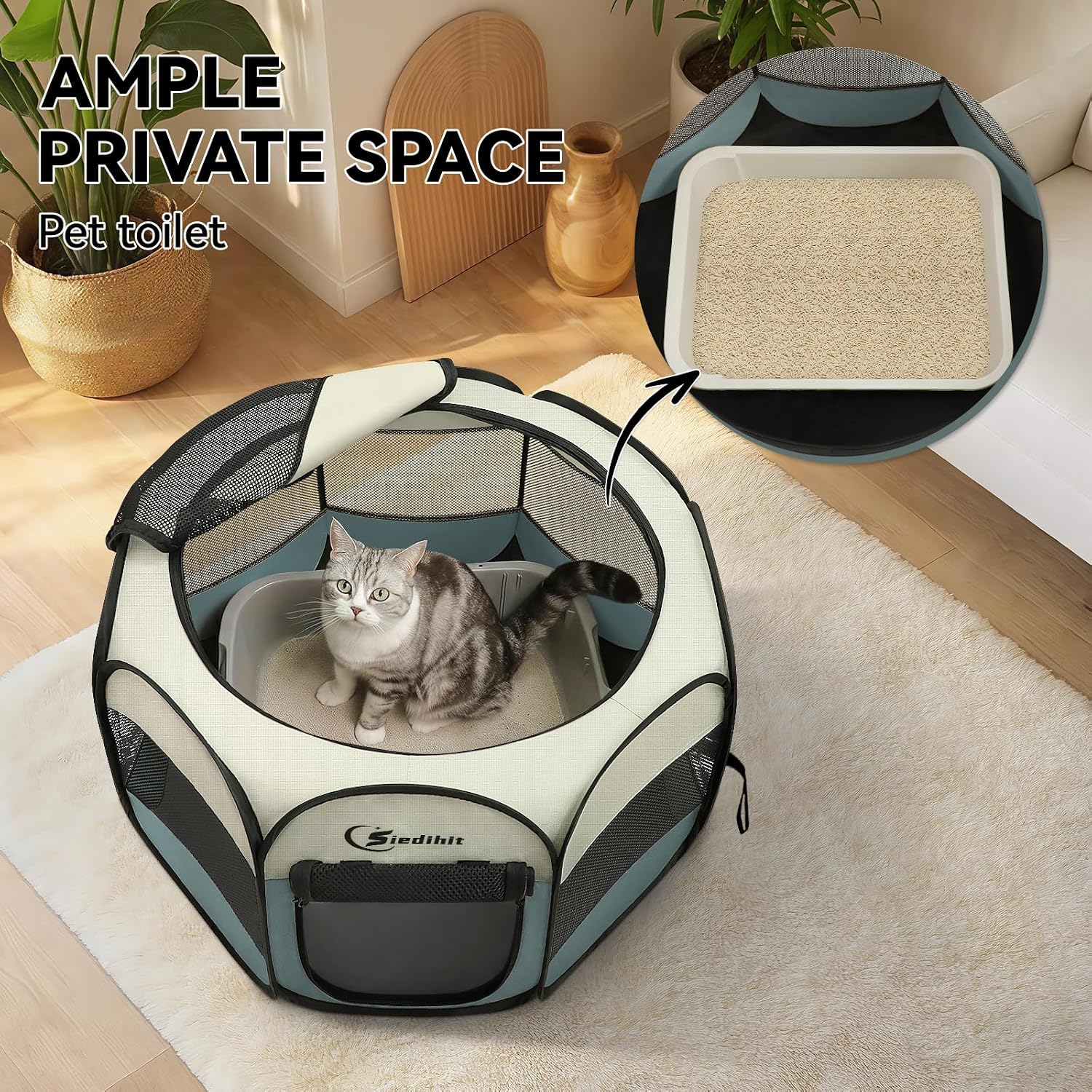 Siedihit_Dog_Cat_Playpen,_Puppy_Pet_Playpen_Indoor_for_Small_Dog_Crate_Tent_Cage_Outdoor,_Portable_Pop_Up_Dogs_Enclosure_Kennel_with_Carrying_Case_for_Dogs/Cats/Rabbits(Grey,_Small