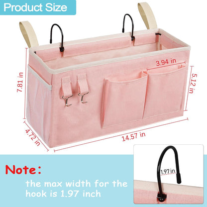 Bedside_Caddy/Bedside_Storage_Bag_Hanging_Organizer_for_Bunk_and_Hospital_Beds,Dorm_Rooms_Bed_Rails,Can_be_Placed_Glasses,Books,Mobile_Phones,Keys_(Light_Pink)