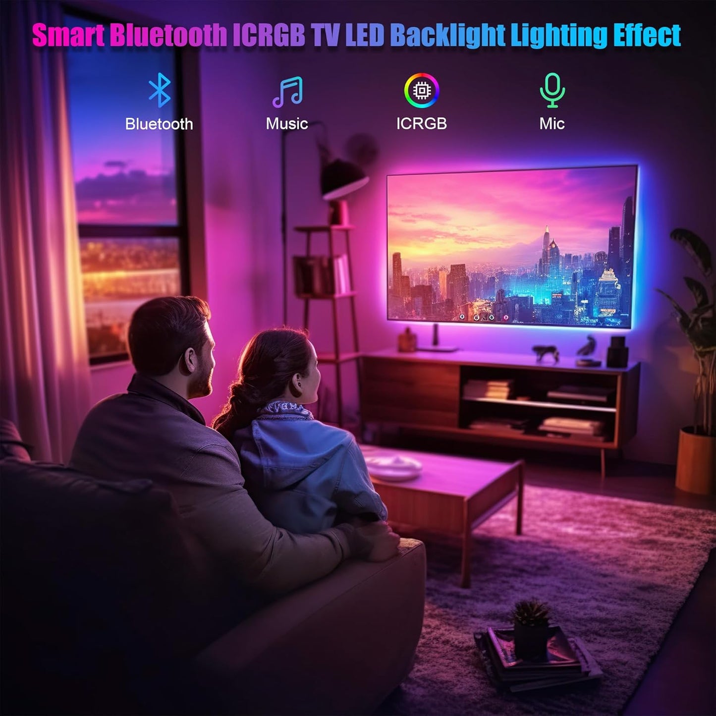 PANGTON_VILLA_LED_Lights_for_TV_40-100_Inch,_10FT/16.4FT/18FT_/24.6FT_ICRGB_TV_LED_Backlight_Kit_with_Bluetooth_APP_&_24_Keys_Remote,_Music_Sync_Lights_Behind,_USB_Cable_Powered,_Not_Waterproof