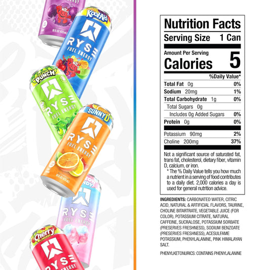 RYSE_Fuel_Energy_Drink_-_Variety_Pack_-_Sugar_Free,_Gluten_Free_&_Vegan_-_200mg_Natural_Caffeine,_Taurine_&_Choline_for_Focus_&_Energy_-_No_Artificial_Colors_-_16_fl_oz_Cans_(12-Pack)