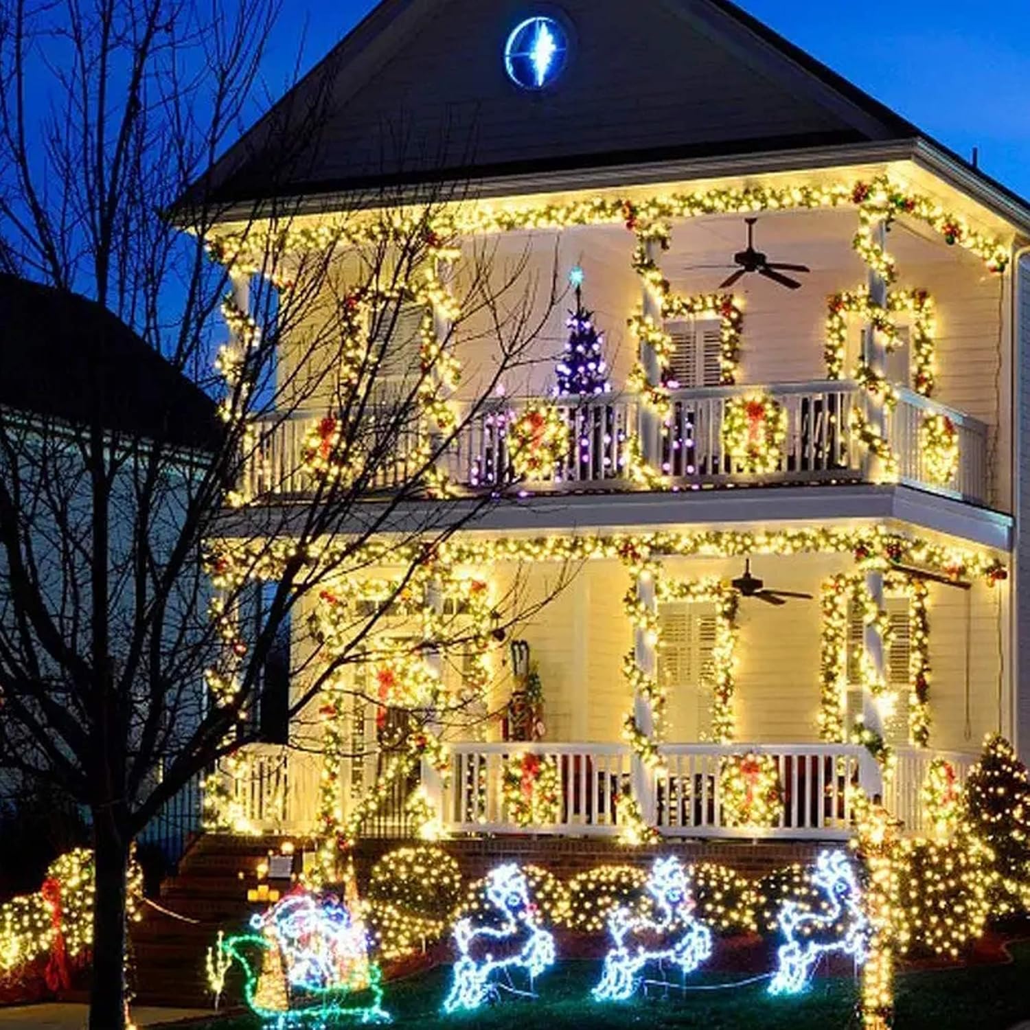 FUNPENY_164FT_500_LED_Christmas_Indoor_Outdoor_Decorative_String_Lights,_8_Modes_Waterproof_Green_Wire_LED_Fairy_Light_for_Christmas_Party_Wedding_Garden_Home_Decoration_(Warm_White)