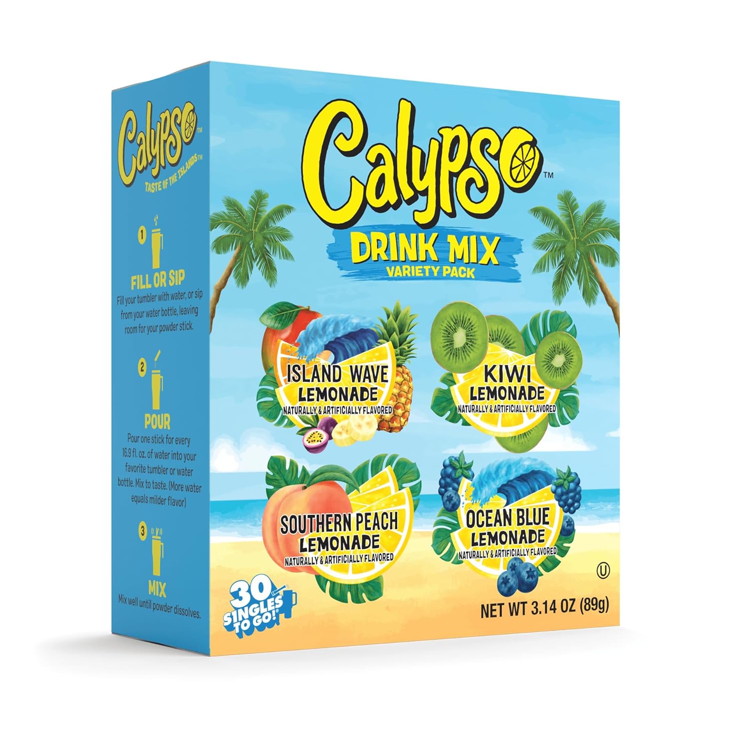 Calypso_Singles_To_Go!_Drink_Mix_Variety_Pack_–_Lemonade_On-the-Go_Powdered_Drink_Mix_Packets_–_Low_Calorie_Water_Enhancer_–_Island_Wave,_Kiwi,_Southern_Peach,_Ocean_Blue_Lemonade,_30_Count