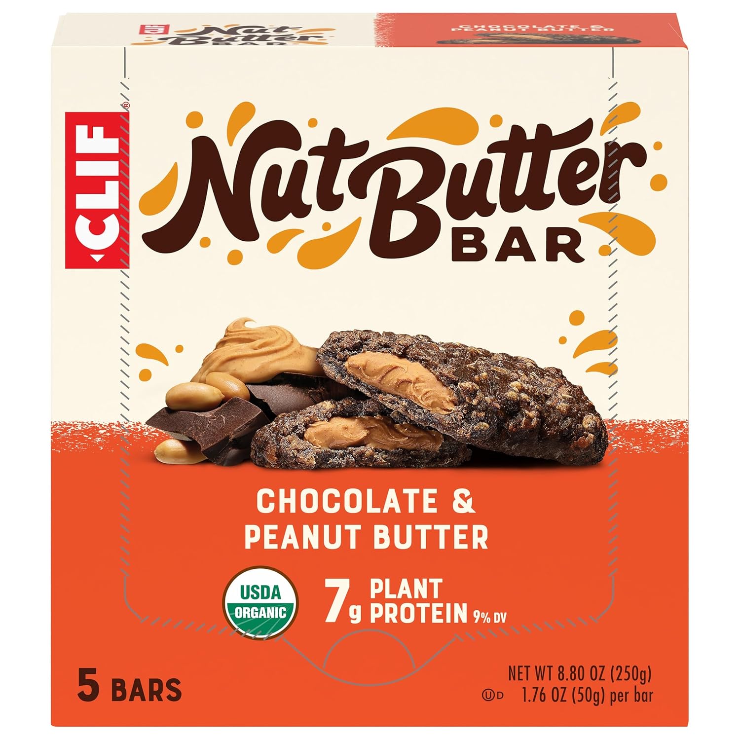 CLIF_Nut_Butter_Bar_-_Chocolate_Peanut_Butter_-_Filled_Energy_Bars_-_Non-GMO_-_USDA_Organic_-_Plant-Based_-_Low_Glycemic_-_1.76_oz._(5_Pack)