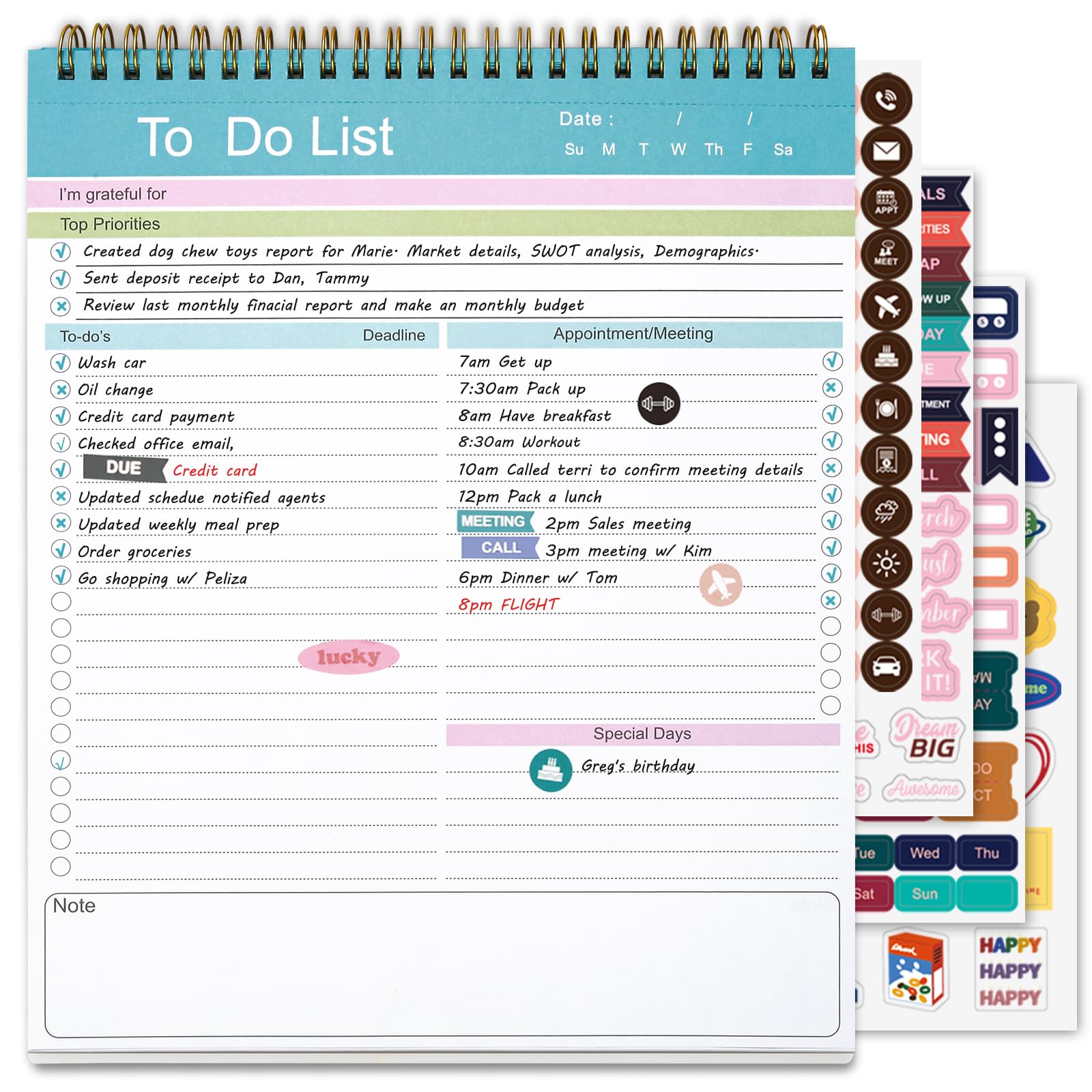 To Do List Notepad, Spiral Bound Undated Daily Planner, 52 Sheets 8.5&amp;#34; X 10.5&amp;#34; Tear Off Task Planning Pad with Checklist, For Work Office Home