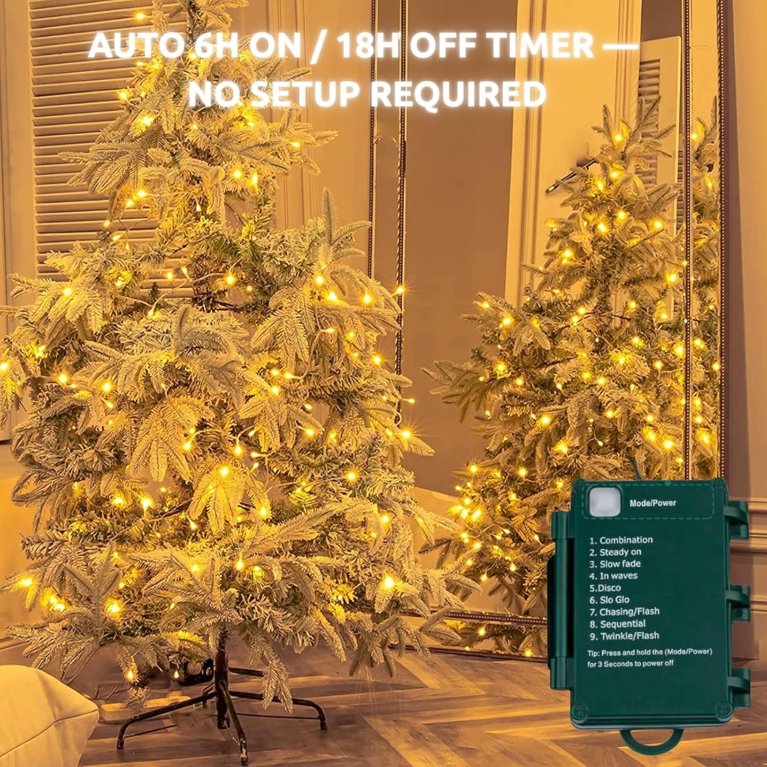 koopower_33ft_100_LED_Battery_Operated_Christmas_Lights_with_Timer_(8_Modes),_IP65_Waterproof_for_Christmas_Tree,_Green_String,_Warm_White