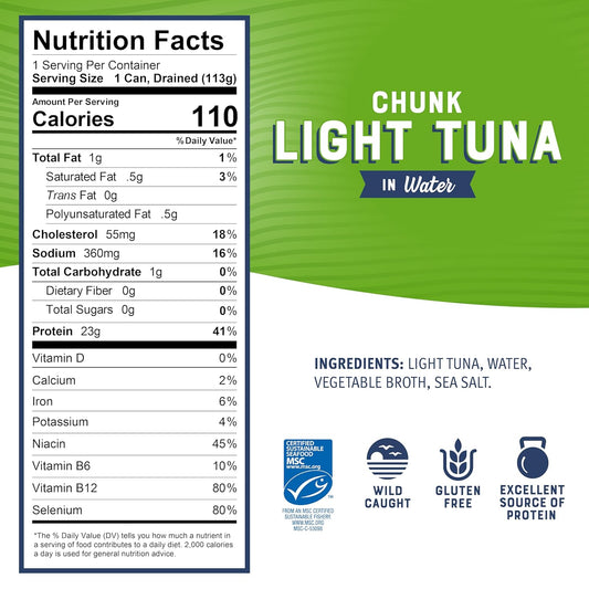Bumble_Bee_Chunk_Light_Tuna_In_Water,_5_oz_Cans_(Pack_of_10)_-_Wild_Caught_Skipjack_Tuna_-_23g_Protein_Per_Serving_-_MSC_Certified_Sustainable_Seafood,_Non-GMO,_Gluten_Free,_Kosher