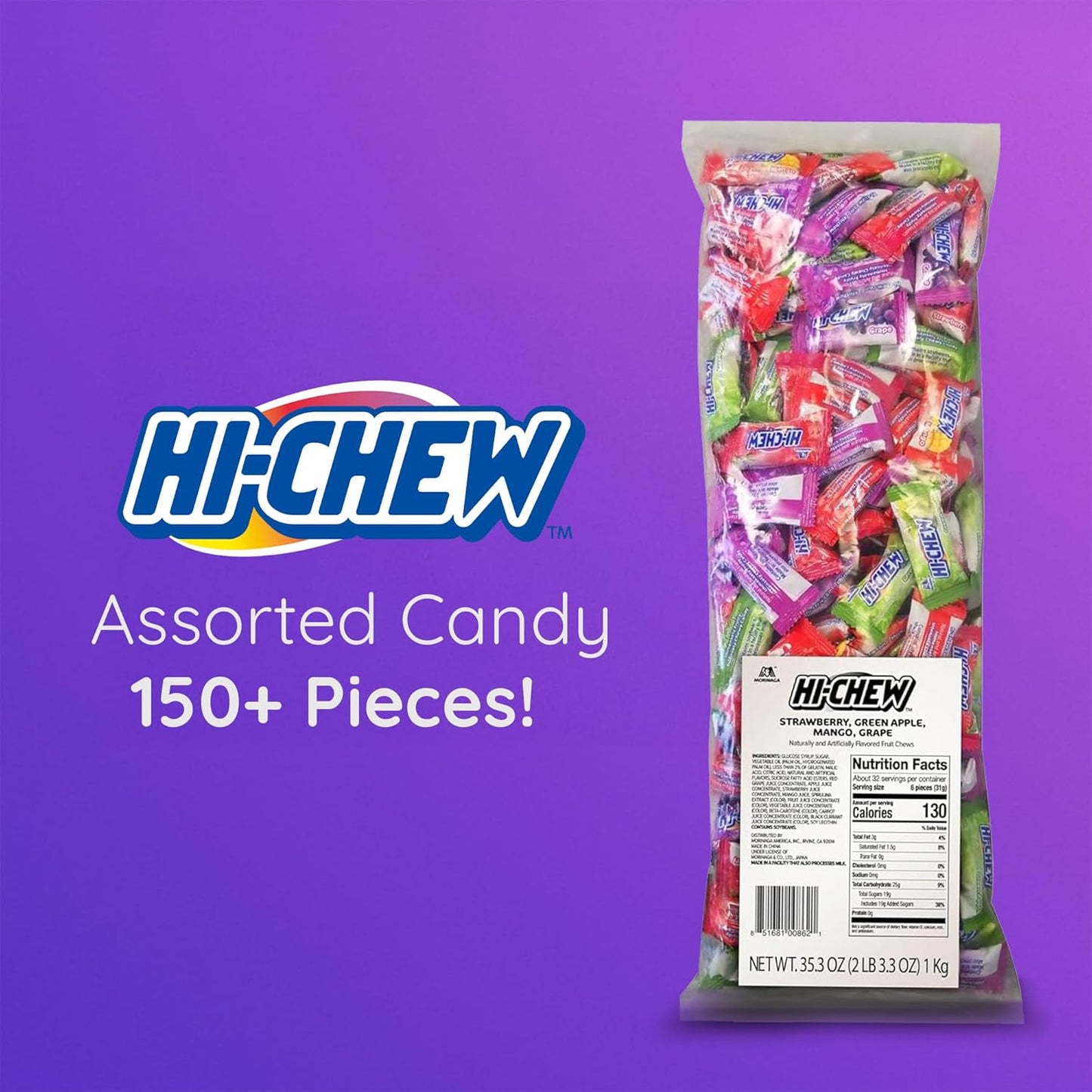 HI-CHEW_Assorted_Bulk_Candy_Bag,_Green_Apple_Strawberry_Mango_Grape,_Soft_&_Chewy_Candy_2lb_-_185+_Pieces_Individually_Wrapped_-_Made_with_Immensely_Juicy_Fruity_Flavors