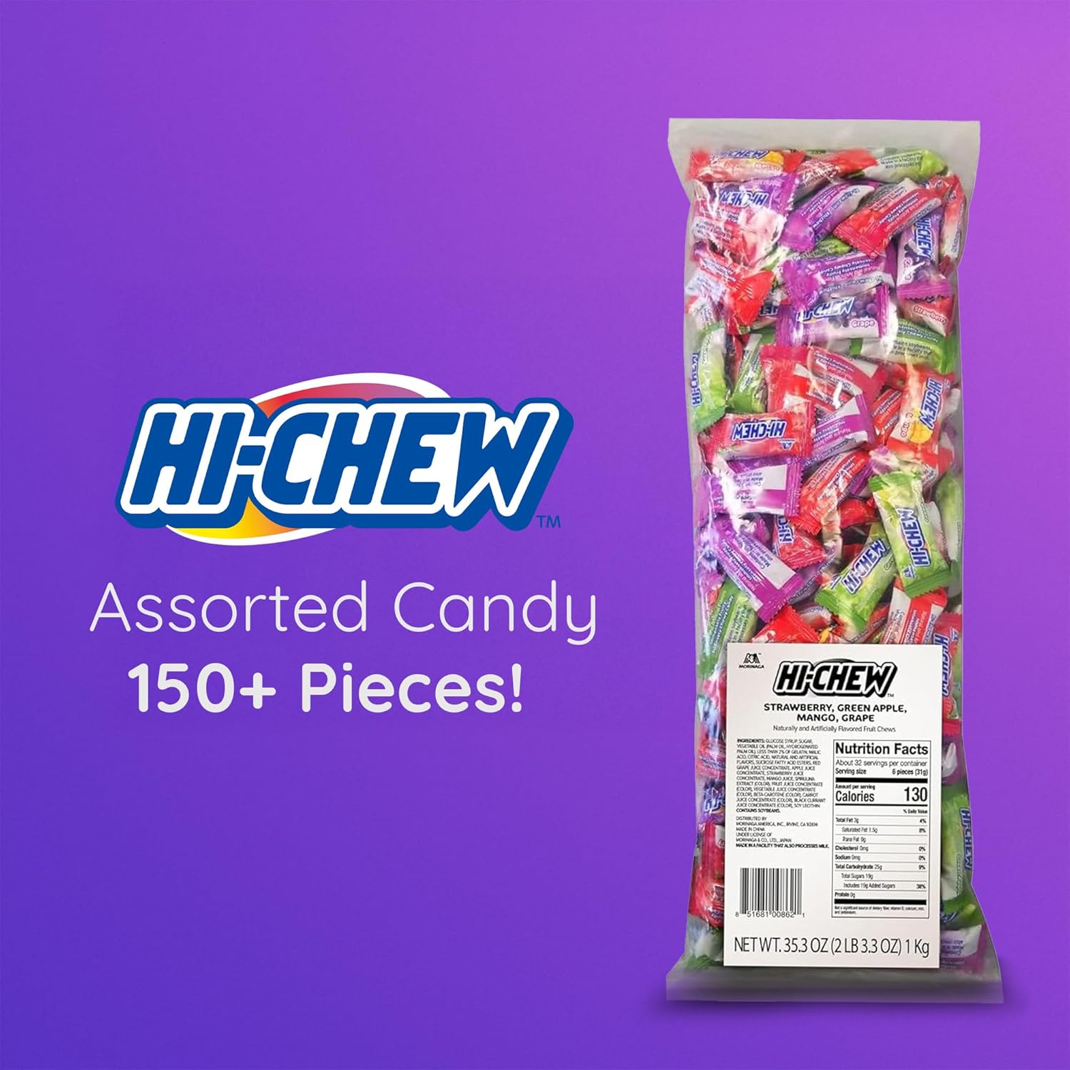 HI-CHEW_Assorted_Bulk_Candy_Bag,_Green_Apple_Strawberry_Mango_Grape,_Soft_&_Chewy_Candy_2lb_-_185+_Pieces_Individually_Wrapped_-_Made_with_Immensely_Juicy_Fruity_Flavors