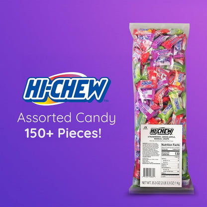 HI-CHEW_Assorted_Bulk_Candy_Bag,_Green_Apple_Strawberry_Mango_Grape,_Soft_&_Chewy_Candy_2lb_-_185+_Pieces_Individually_Wrapped_-_Made_with_Immensely_Juicy_Fruity_Flavors