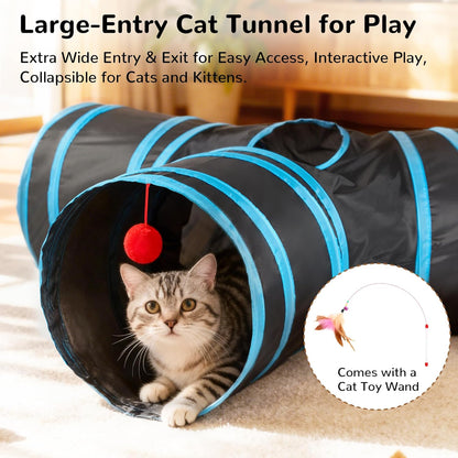Tempcore_Pet_Cat_Tunnel_Tube_Toys_3_Way_Collapsible,_Tunnels_for_Indoor_Cats,_Interactive_Tube_with_Teaser_Wand,_Peek_Holes_&_Hanging_Ball,_Black_&_Blue