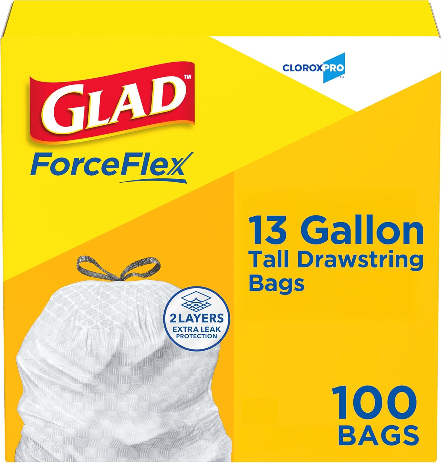CloroxPro_Glad_ForceFlex_Tall_Drawstring_Trash_Bags,_13_Gal,_100_Ct_(Pack_May_Vary)