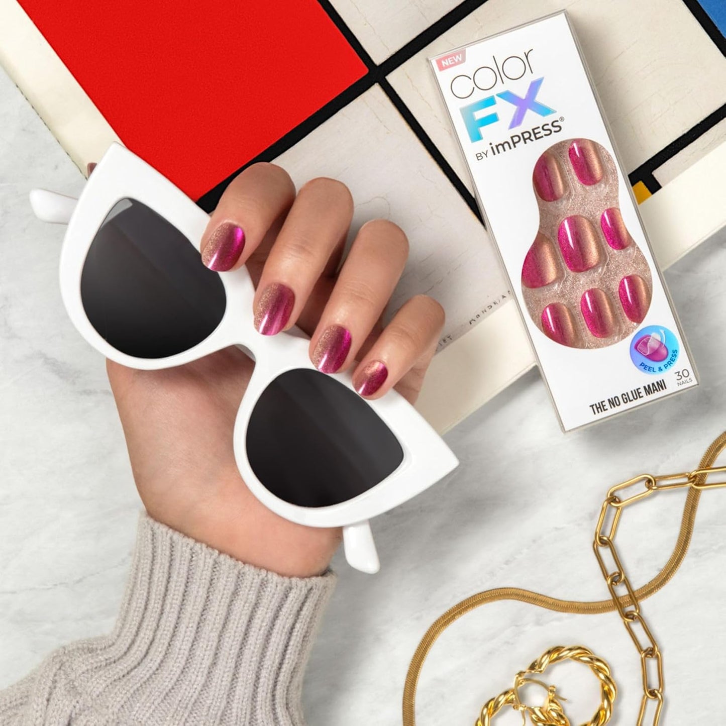 KISS_imPRESS_No_Glue_Mani_Press_On_Nails,_ColorFX,_'Walk_Out',_Pink,_Short_Size,_Oval_Shape,_Includes_30_Nails,_Prep_Pad,_Instructions_Sheet,_1_Manicure_Stick,_1_Mini_File