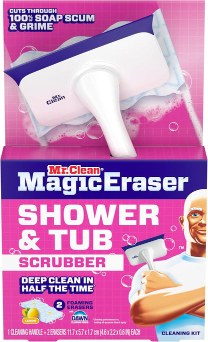 Mr._Clean_Magic_Eraser_Shower_&_Tub_Scrubber,_Bathroom_Cleaner,_All_in_One_Bathroom_Cleaner,_Lemon_Starter_Kit,_1_Scrubber_&_2_Foaming_Magic_Erasers