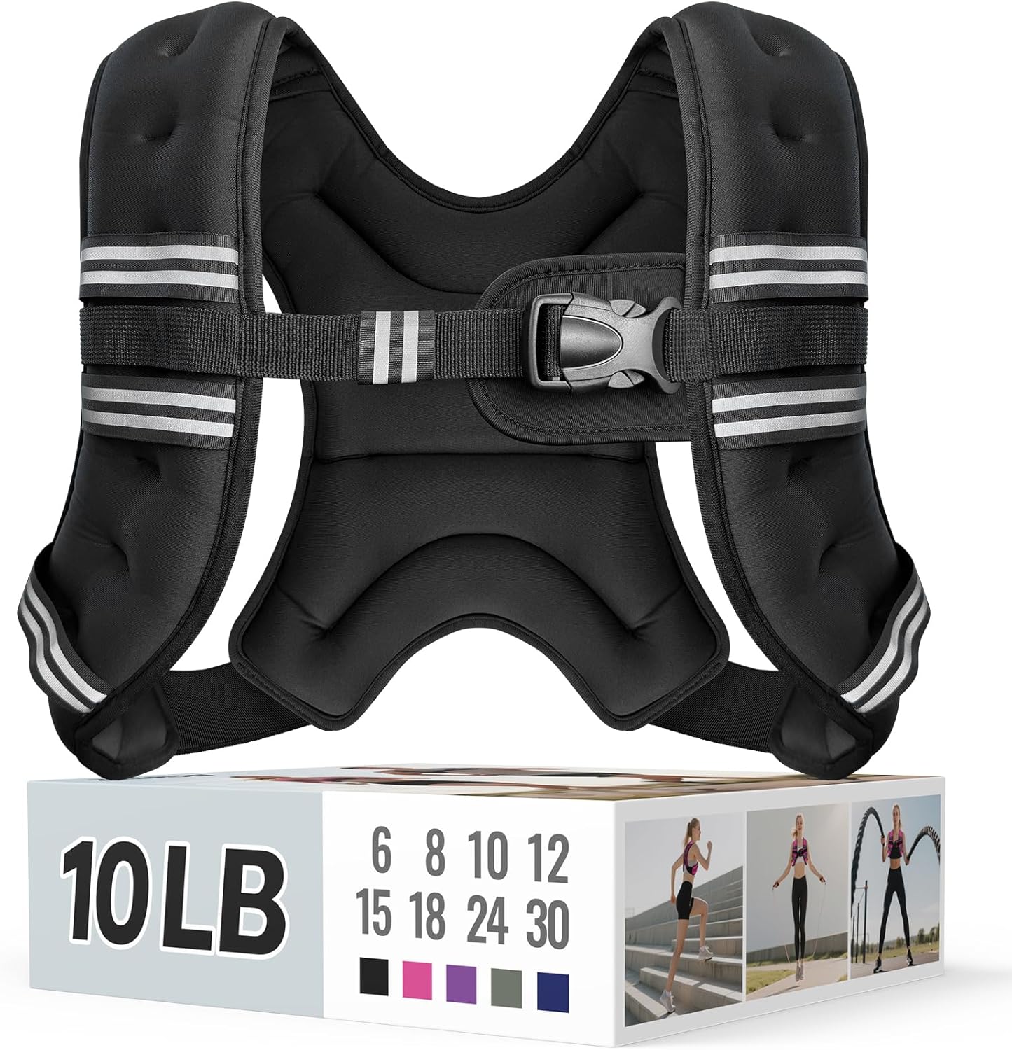 Weighted_Vest,_6lb/8lb/10lb/12lb/15lb/18lb/20lb/24lb/30lb_for_Men_Women,_Reflective_Stripe_Adjustable_Buckle,_Comfortable_Durable_Rucking_Vest_for_Walking_Running_Strength_Training