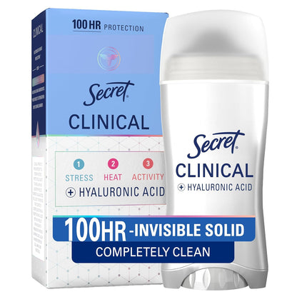 Secret_Clinical_Strength_100HR_Sweat_&_Odor,_Completely_Clean_Invisbile_Solid_Antiperspirant_Deodorant_for_Women,_3X_Stress_Protection_with_Hyaluronic_Acid,_PH_Balanced,_Completely_Clean_Scent,_2.6_oz