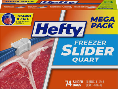 Hefty_Slider_Quart_Freezer_Bags,_74_Count,_Quart_Slider_Bags_for_Freezer,_Holds_Individual_Leftovers,_Sliced_Fruits_and_Veggies,_and_More,_Writable_Label,_Secure_Zip_and_Click_Closure