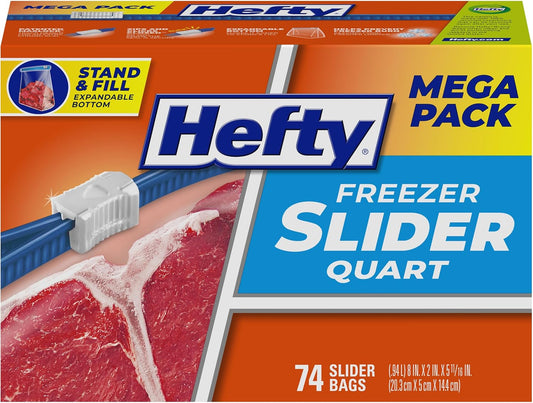 Hefty_Slider_Quart_Freezer_Bags,_74_Count,_Quart_Slider_Bags_for_Freezer,_Holds_Individual_Leftovers,_Sliced_Fruits_and_Veggies,_and_More,_Writable_Label,_Secure_Zip_and_Click_Closure