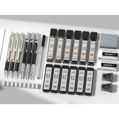FourCandies_25PCS_Art_Mechanical_Pencil_Set_with_Case,_3PCS_Metal_Artist_Lead_Pencil_0.5,_0.7,_0.9_mm_&_3PCS_2mm_Lead_Holder(HB_2H_2B_4B_Color)_with_432PCS_Graphite_Lead_Refills_for_Drawing_Sketching