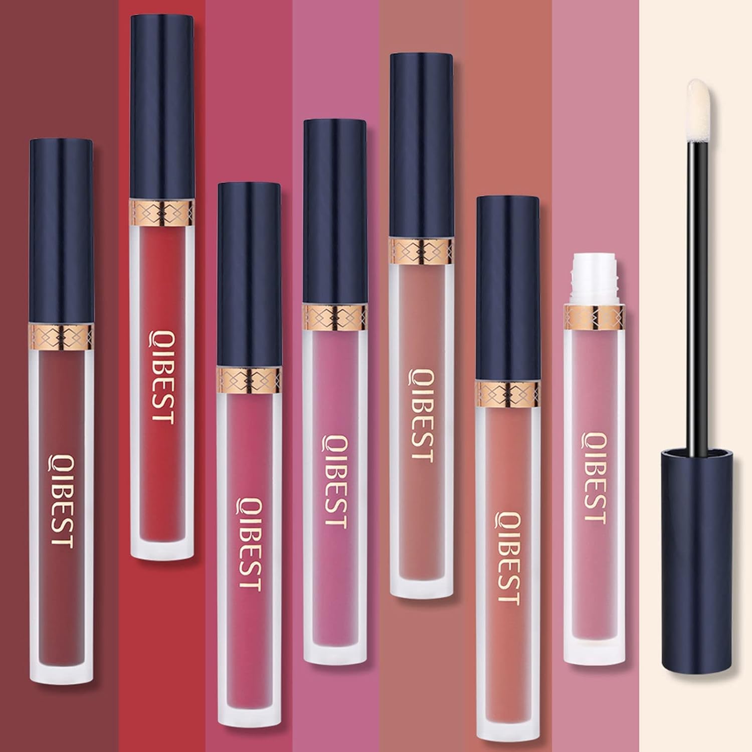 QiBest_7Pcs_Matte_Liquid_Lipstick_Set_with_Lip_Plumper,_Waterproof_and_Velvet_Lip_Makeup_Gloss_Lipgloss_Silky_Smooth_Flawless_Glossy_Lip_Care_Cosmetic