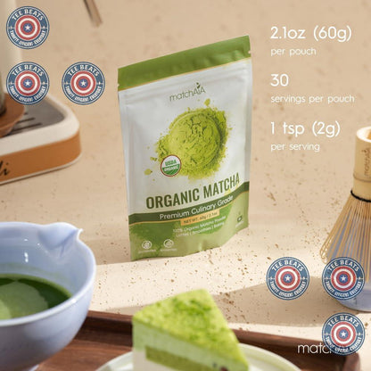 MatchAiA_Premium_Culinary_Grade,_USDA-Certified_Organic_Matcha,_100%_Pure_Green_Tea_Powder,_Perfect_for_Lattes,_Smoothies,_Desserts_and_Baking,_Sugar_Free,_Gluten_Free_(60g_/_2.1oz_Pouch)