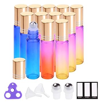 PrettyCare_Essential_oil_Roller_Bottles_for_Oils_10ml_Glass_Amber_Perfume_Bottles_Empty_with_Extra_Roller_Balls,_Opener,_Funnel,_Pipette,_Labels