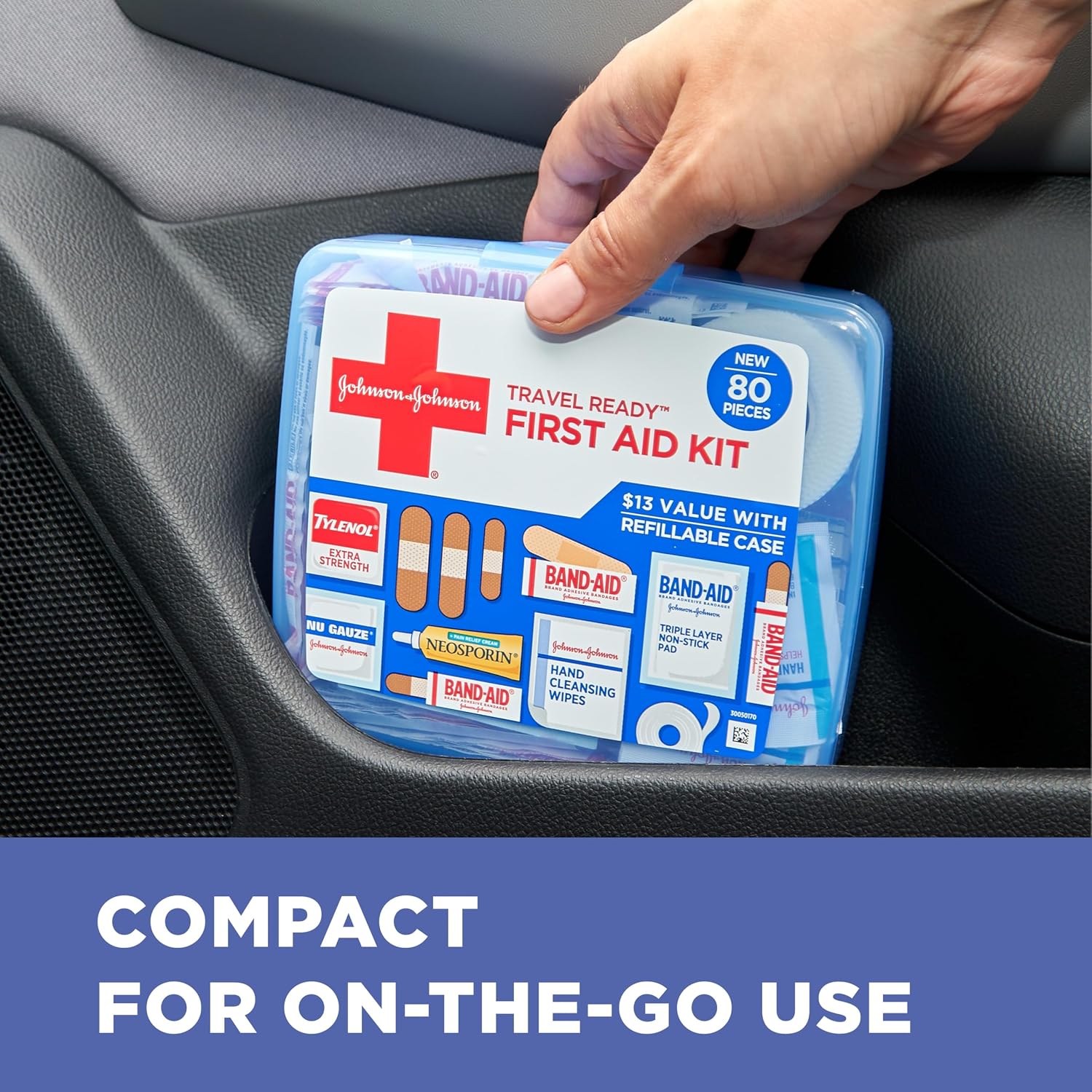 BAND-AID_Brand_Travel_Ready_Portable_Emergency_First_Aid_Kit,_Minor_Wound_Care,_Perfect_for_Home,_Car,_Camping,_Travel_&_Outdoor_Essentials,_Supplies_Include_Bandages,_Neosporin_&_Tylenol,_80_Piece