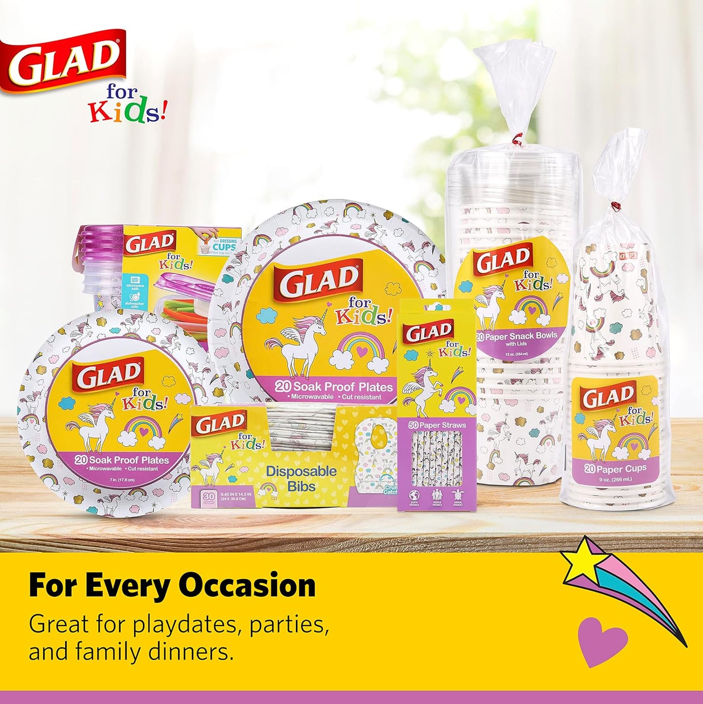 Glad_for_Kids_Unicorn_Disposable_Paper_Bibs_with_Crumb_Catcher,_Absorbent_Leakproof_Bibs_for_Toddlers_and_Babies,_Mess_Free_Feeding,_Crafts,_Parties,_and_Travel_Use,_30_Count