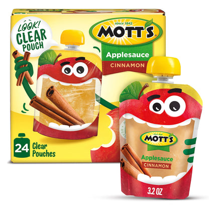 Mott&amp;#39;s Cinnamon Applesauce, 3.2 Oz Clear Pouches, 24 Count (6 Packs Of 4), No Artificial Flavors, Good Source Of Vitamin C, Nutritious Option For The Whole Family