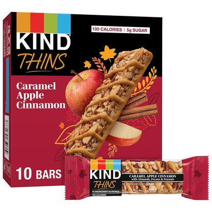 KIND_THINS_Caramel_Apple_Cinnamon_with_Almonds,_Pecans,_&_Peanuts,_Gluten_Free,_100_Calorie,_Healthy_Snacks,_10_Bars_(Pack_of_1)
