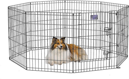 MidWest_Homes_for_Pets_30-Inch_Exercise_Pen,_for_Indoor_and_Outdoor_Use,_16_Sq_Feet_of_Play,_Single_Door_Folding_Dog_Pen,_with_Large_Door_Opening_&_Secure_Latch,_Easy_to_Set_Up,_Foldable_Dog_Playpen