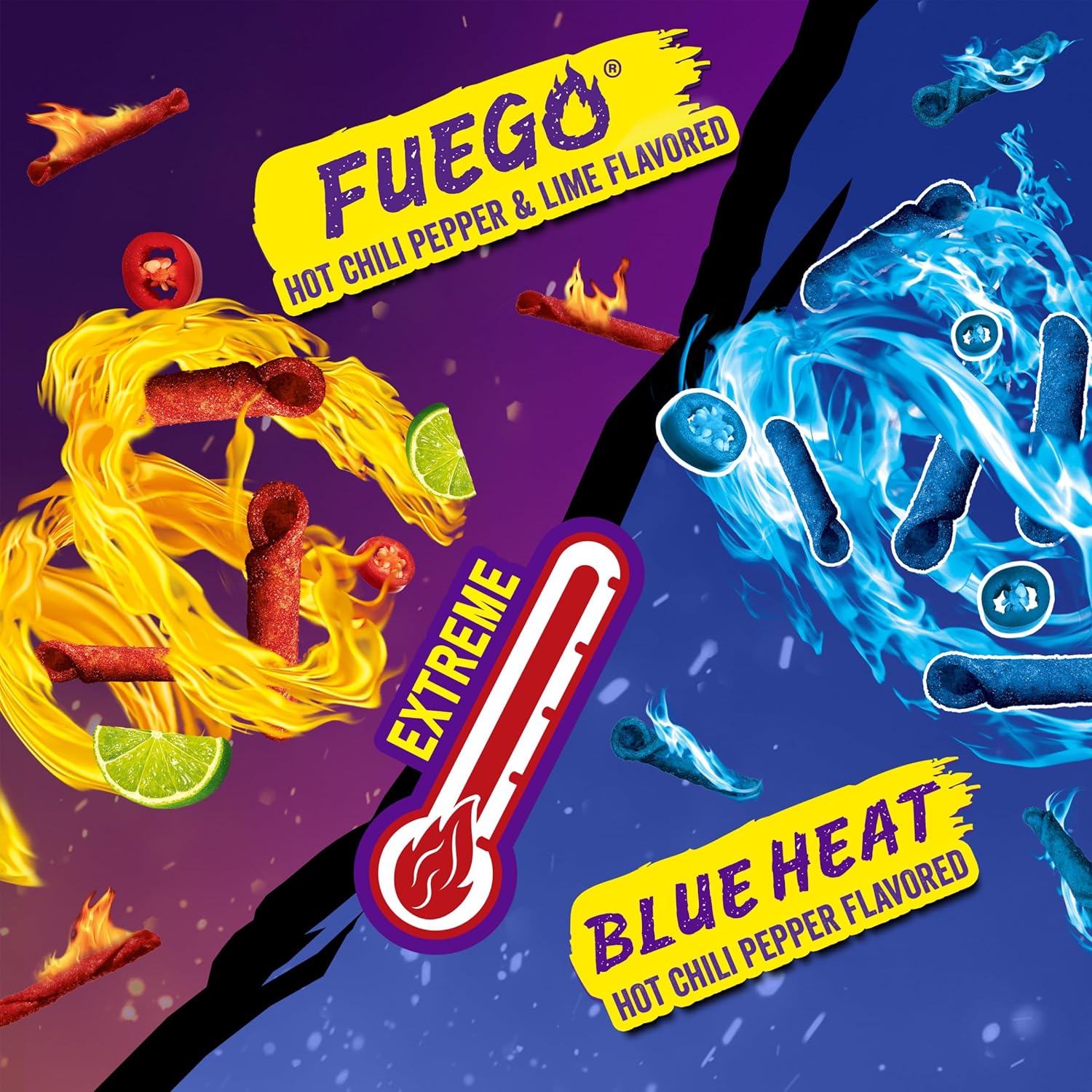 Takis_Mini_25_pc_/_1.23_oz_Bite_Size_Variety_Pack,_Assorted_Flavored_Mixed_Rolled_Tortilla_Chips_–_(15)_Fuego,_(10)_Blue_Heat