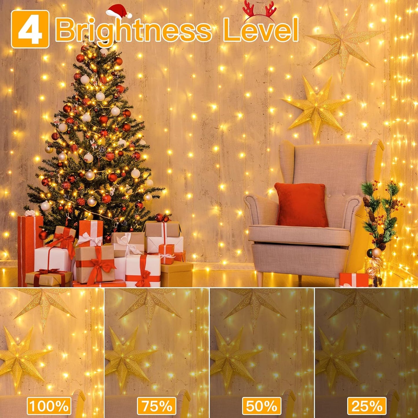 Ollny_Curtain_Lights_6.6x6.6ft,_200_LED_String_Lights_with_Remote_8_Modes_Dimmable_Timer,_USB_Power_Fairy_Light_for_Bedroom_Backdrop_Indoor_Wall_Window_Christmas_Decorations,_Warm_White