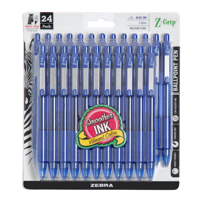 Zebra Pen Z-Grip Retractable Ballpoint Pen, Smooth-Flowing Blue Ink, 1.0mm Medium Point, School &amp;amp; Office Supplies, Ideal for Note-Taking, Journal and Planner Use, 24-Pack (12225)