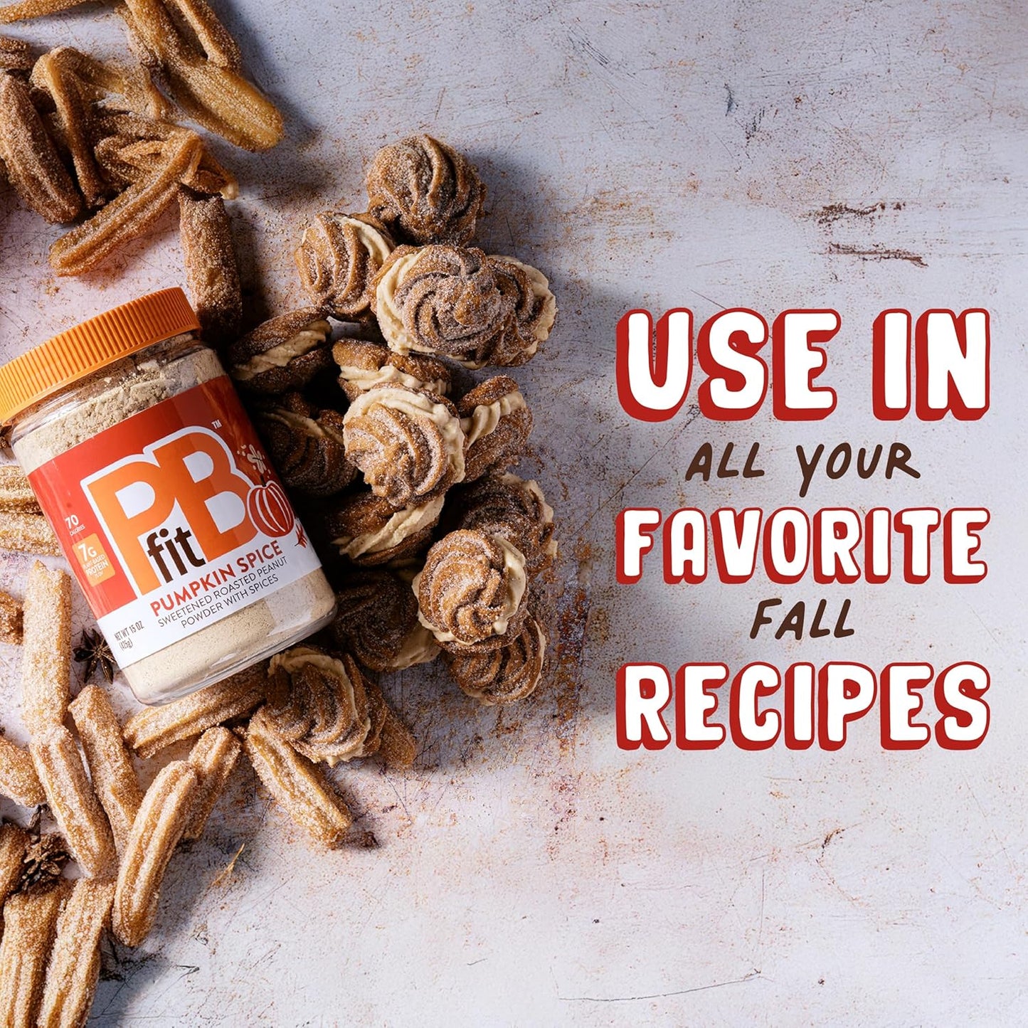 PBfit_15_Ounce_Pumpkin_Spice_Peanut_Butter_Powder,_Powdered_Peanut_Butter_Spread_From_Real_Roasted_Peanuts,_7g_of_Protein_7%_DV,_Gluten-Free,_70_calories,_90%_less_fat_(Pack_of_1)