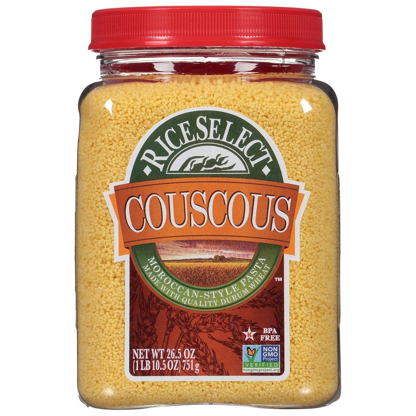 RiceSelect_Couscous,_Moroccan-Style_Wheat_Couscous_Pasta,_Non-GMO,_26.5-Ounce_Jar,_(Pack_of_1)