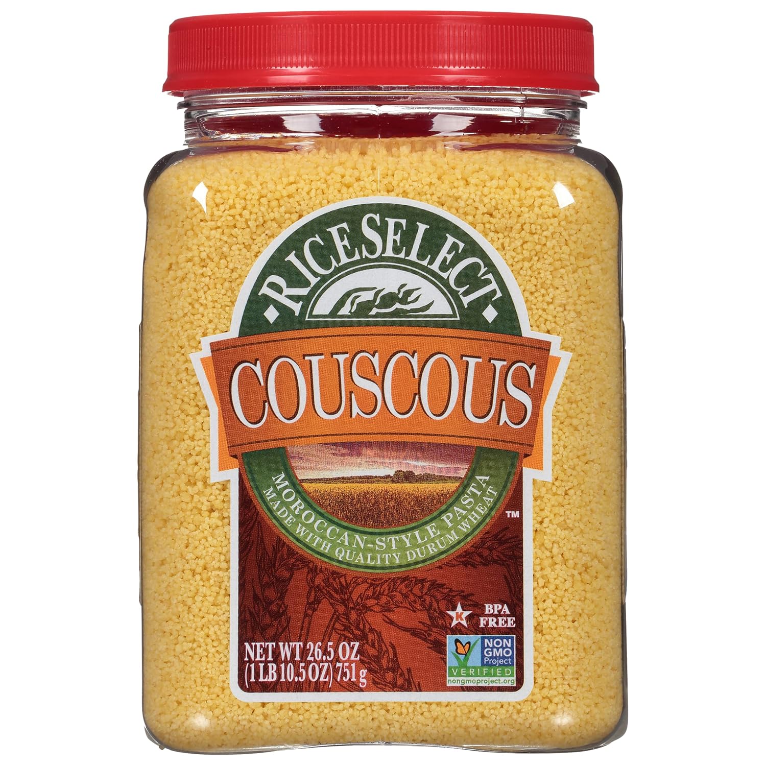 RiceSelect_Couscous,_Moroccan-Style_Wheat_Couscous_Pasta,_Non-GMO,_26.5-Ounce_Jar,_(Pack_of_1)