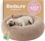 Bedsure Calming Dog Bed Medium Size Dog - Donut Washable Medium Pet Bed, Anti-Slip Round Fluffy Plush Faux Fur Cat Bed, Fits