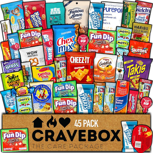 CRAVEBOX_Snacks_Box_Variety_Pack_Care_Package_(45_Count)_Easter_Treats_Gift_Basket_Adults_Kids_Grandkids_Guys_Girls_Women_Men_Boyfriend_Birthday_Cookies_Chips_College_Student_Office_School