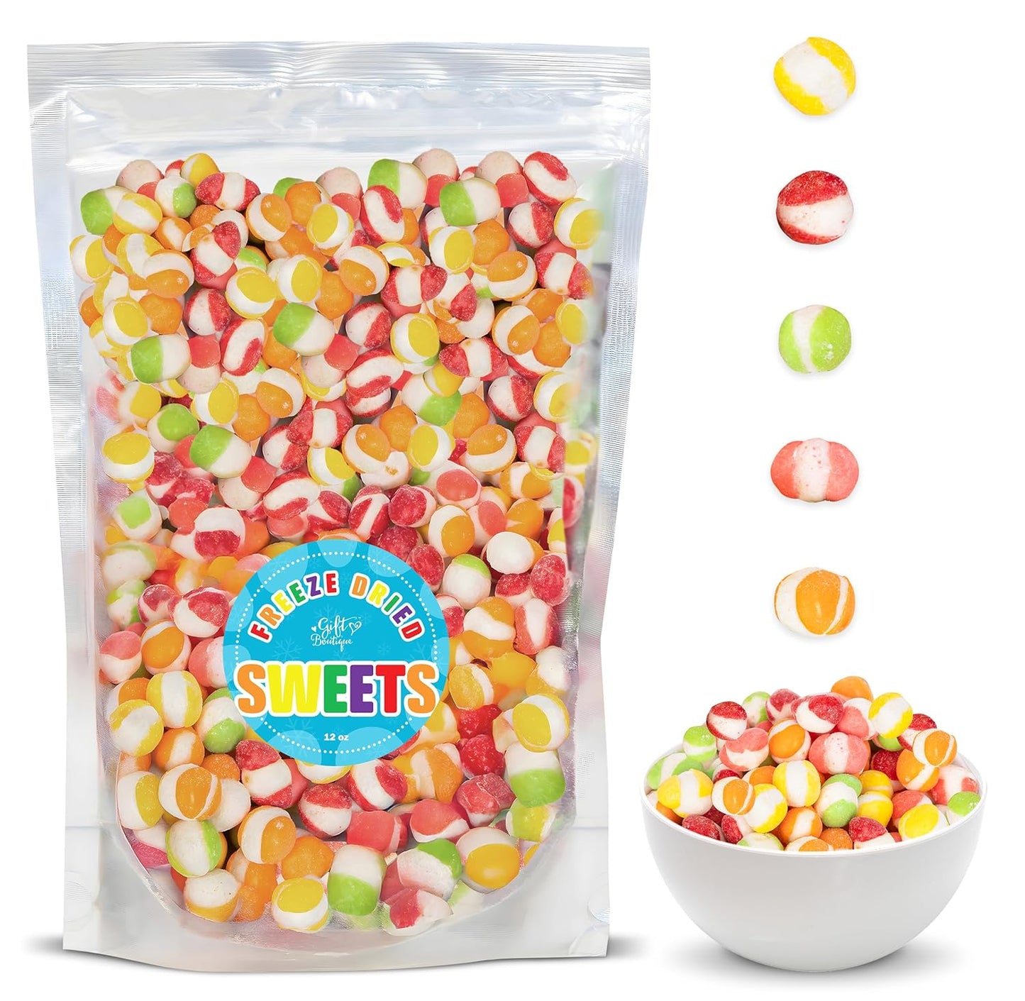 Freeze_Dried_Candy_Gourmet_Crunch_Candies_12oz_Bag_Pouch_Assorted_Cherry_Strawberry_Lemon_Lime_Orange_Original_Rainbow_Fruity_Flavor_Ideal_Gift_Snack