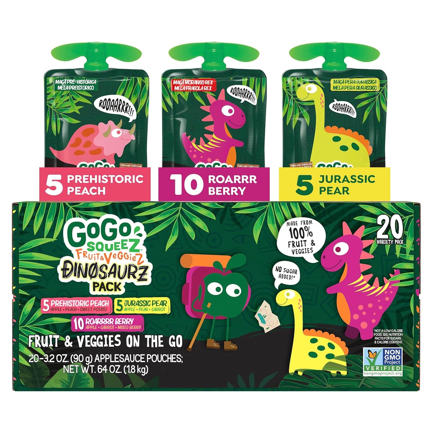 GoGo_squeeZ_Fruit_&_veggieZ_Applesauce_and_Puree_Variety_Pack,_Jurassic_Pear,_Roarrrr_Berry_&_Prehistoric_Peach,_3.2_oz_(Pack_of_20),_Unsweetened_Snacks_for_Kids,_BPA_Free_Pouches