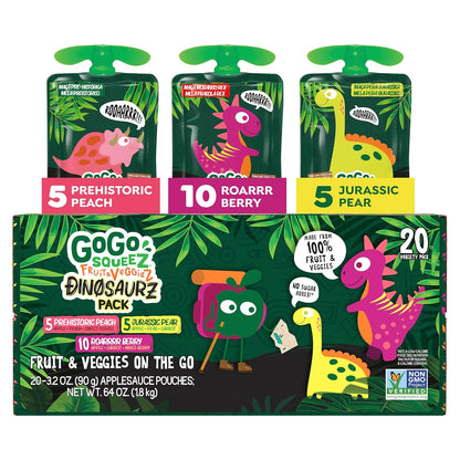 GoGo_squeeZ_Fruit_&_veggieZ_Applesauce_and_Puree_Variety_Pack,_Jurassic_Pear,_Roarrrr_Berry_&_Prehistoric_Peach,_3.2_oz_(Pack_of_20),_Unsweetened_Snacks_for_Kids,_BPA_Free_Pouches