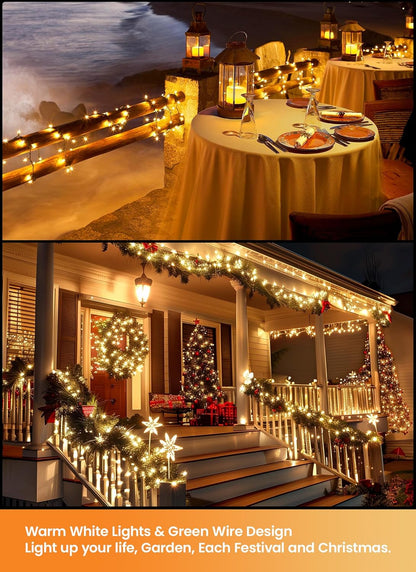 Brightown_LED_Christmas_Mini_Lights,_39Feet_100_LED_Clear_Bulbs_String_Lights_with_8_Light_Modes,_Connectable_Fairy_Lights_Plug_in_for_Outdoor_Xmas_Trees_Garland_Wreath_Holiday_Decorations,_Warm_White