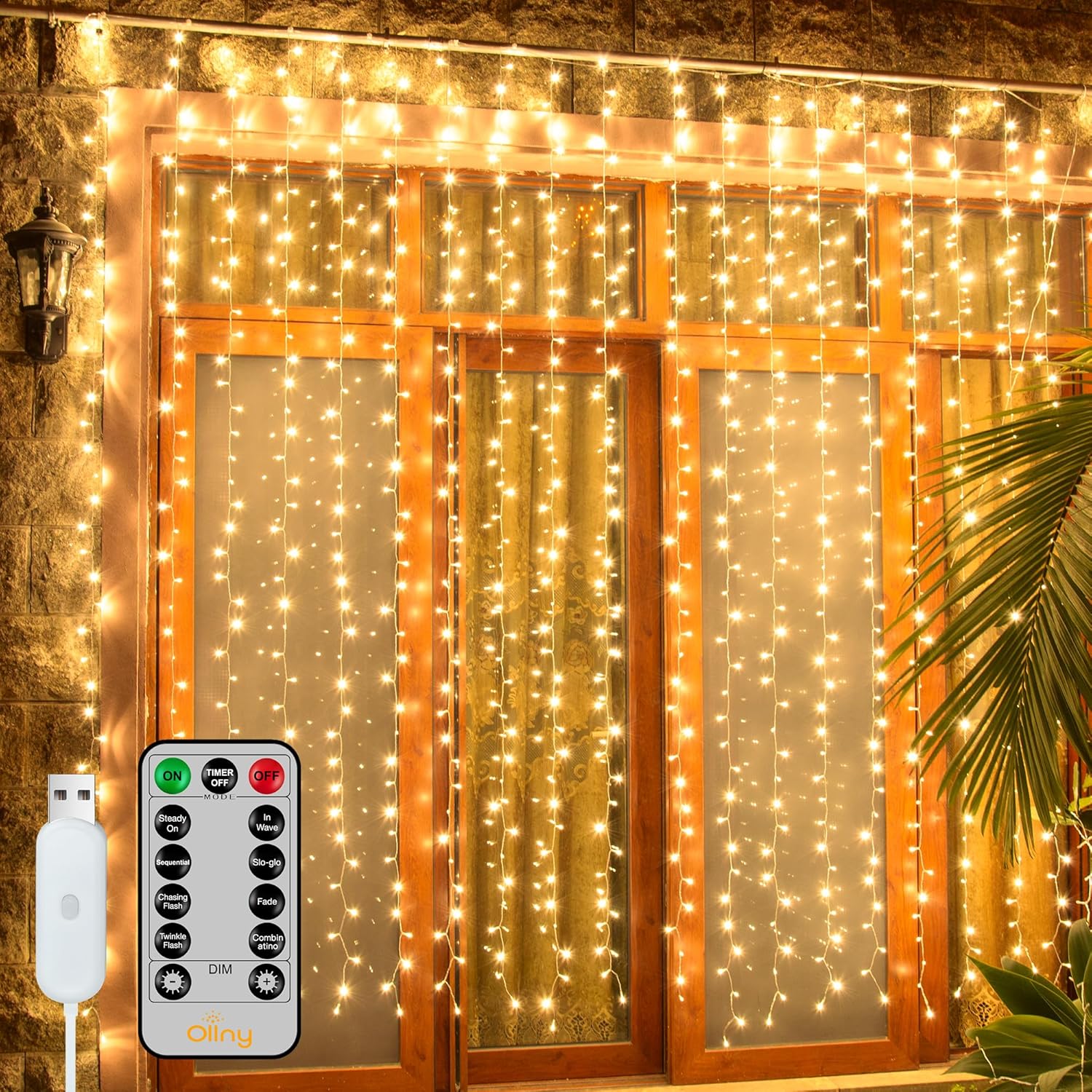 Ollny_Curtain_Lights_6.6x6.6ft,_200_LED_String_Lights_with_Remote_8_Modes_Dimmable_Timer,_USB_Power_Fairy_Light_for_Bedroom_Backdrop_Indoor_Wall_Window_Christmas_Decorations,_Warm_White
