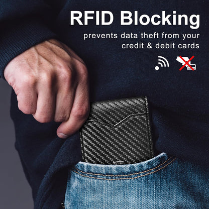 GSOIAX_Slim_Wallet_for_Men_Rfid_Blocking_Leather_Bifold_Front_Pocket_Carbon_Fiber_Credit_Card_Holder_Stocking_Stuffers_With_Gift_Box_(Carbon_Black_and_Orange)