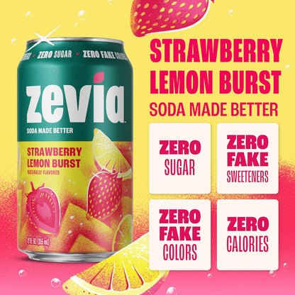 Zevia_Zero_Sugar_Soda,_Strawberry_Lemon_Burst,_12_oz_Cans_(8-Pack)_–_Naturally_Sweetened,_Zero_Calorie_Sugar_Free_Soda_-_Non-GMO_Project_Verified,_Gluten-Free,_Vegan