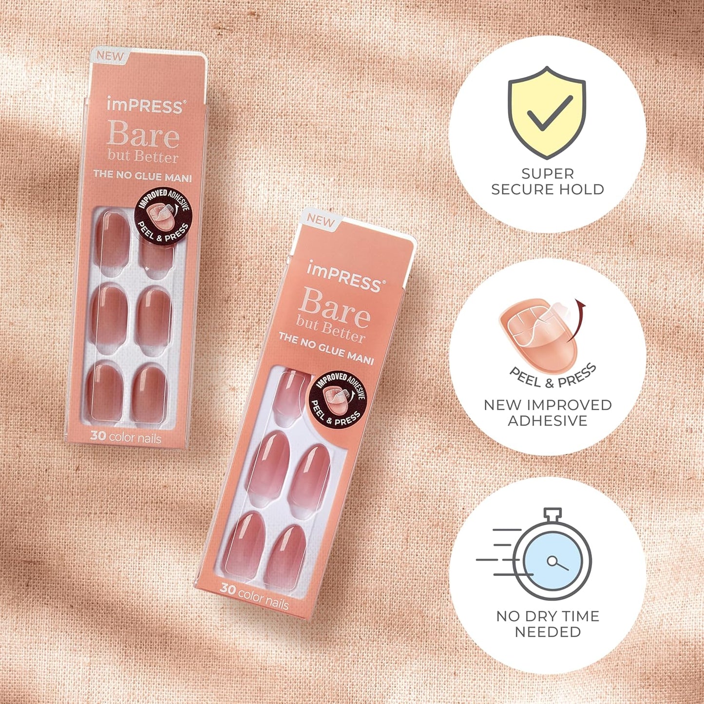 KISS_imPRESS_No_Glue_Mani_Press_On_Nails,_Bare_but_Better,_'Instinct',_Pink,_Short_Size,_Squoval_Shape,_Includes_30_Nails,_Prep_Pad,_Instructions_Sheet,_1_Manicure_Stick,_1_Mini_File
